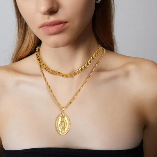 Vista 9 de GOLDCHIC JEWELRY Virgin Mary Miraculous Medal Necklace, Our Lady of Graces Guadalupe Pendant with Filigree Border