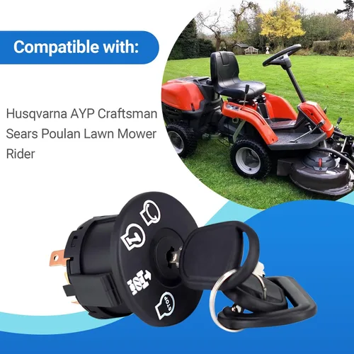 Vista 2 de Interruptor de encendido de arranque con llaves, 4 posiciones, se adapta a Husqvarna AYP Craftsman Sears Poulan cortacésped Rider Replace193350