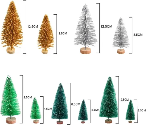 Vista 5 de 40 mini árbol de Navidad, mini árboles de sisal multicolor, árboles de cepillo para botellas, mini árboles artificiales con base de madera, árboles