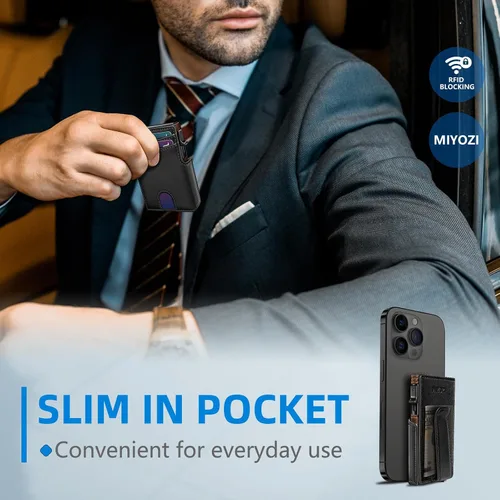 Vista 7 de miyozi Billetera para hombre, con clip para dinero, bolsillo para monedas, ventana para identificación, delgada, bolsillo frontal con bloqueo RFID