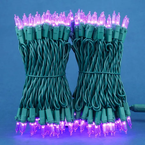 Vista 2 de Juego de 200 luces LED de Navidad moradas, paquete de 2 juegos de 25 pies, 100 luces LED de alambre verde (morado)