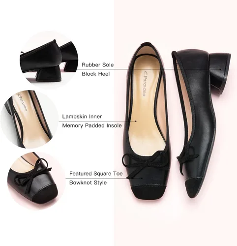 Vista 4 de C.Paravano Zapatos de tacón bajo con punta cuadrada para mujer Tacones gruesos con punta cerrada Zapatos de tacón bajo de cuero Zapatos de vestir