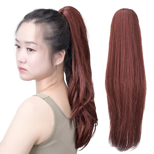 Vista 49 de SYXLCYGG Auburn Clip Cola de caballo Clip Cola de caballo Extensión de cola de caballo ondulado 10 pulgadas 3.5 oz pelo sintético falso pieza