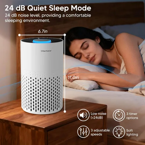 Vista 7 de Purificadores de aire para dormitorio del hogar de hasta 1250 pies cuadrados - Purificador de aire HEPA H14 con aroma y modo de sueño, purificador