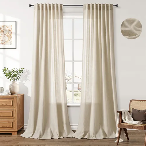 Vista 69 de Aersas Aqua Green Linen Curtains 84 Inches Long 2 Panels Set Back Tab Rod Pocket Living Room Curtain Farmhouse Rustic Light Filtering Hook Drapes