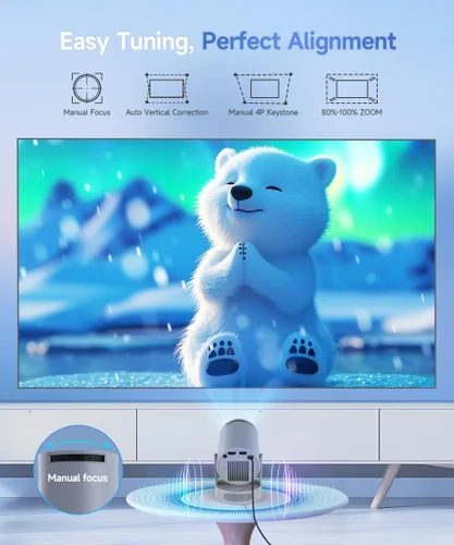 Vista 2 de Magcubic Mini Proyector 4K de Soporte, Proyector Portátil con WiFi 6 y Bluetooth 5.4, Altavoz de Base de Sonido de 5W, Proyector Inteligente