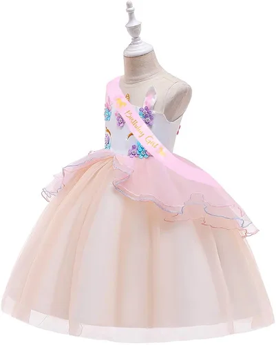 Vista 3 de Disfraz de unicornio de flores para niñas de flores vestido de tul largo concurso de cumpleaños fiesta de princesa