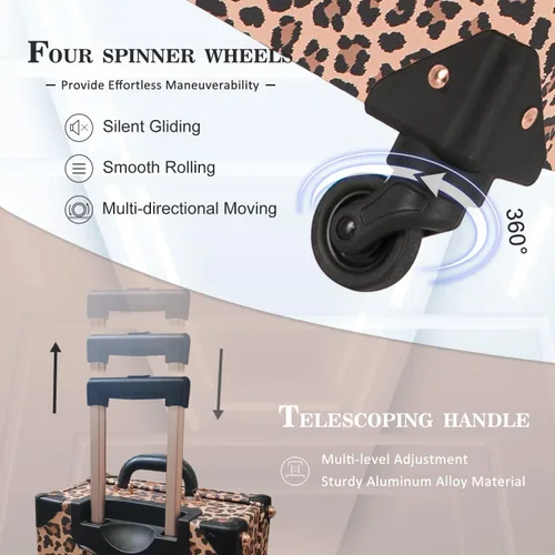 Vista 6 de Unitravel Juego de equipaje vintage de 3 piezas para mujer con cerradura TSA, Leopardo