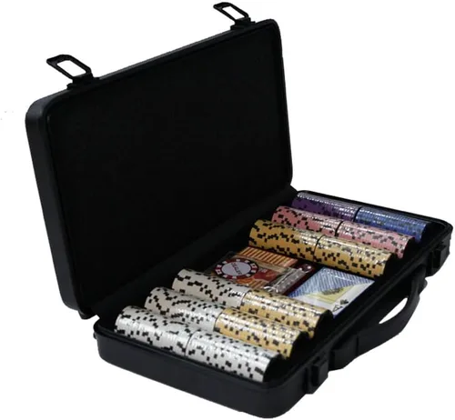 Vista 2 de THUNDERBAY Juego de fichas de póquer compuesto de arcilla de 10.58 oz de 0.48 oz con estuche de aluminio, dos barajas de cartas, un botón