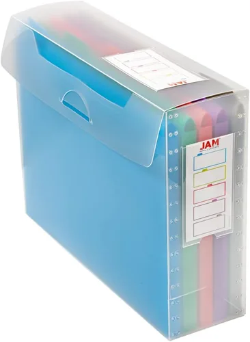 Vista 2 de Caja de almacenamiento JAM PAPER con archivos de colores - 12.5 x 9.5 x 3.5 pulgadas - Caja vendida individualmente y 5 archivos