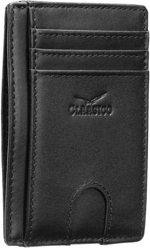 Vista 10 de Claasico Billetera pequeña de bolsillo frontal para hombre con bloqueo RFID, de cuero genuino, tarjetero