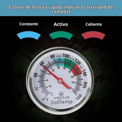 Vista 3 de Termómetro de suelo, vástago de acero inoxidable de 5 pulgadas, impermeable