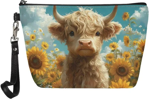 Vista 40 de Howilath Abstract Art Cat Cosmetic Pouch for Women PU Leather Toiletry Storage Bag Trapezoid Makeup Bags with Wrist Strap