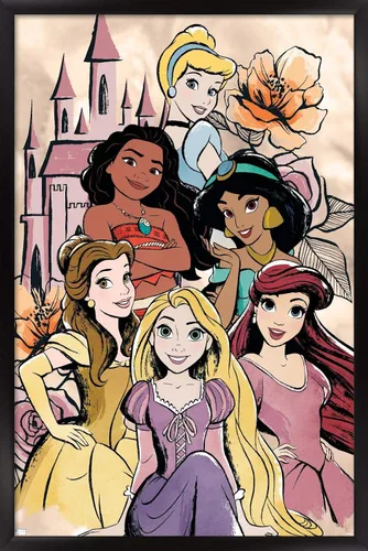 Vista 8 de Disney Ultimate Princess Celebration - Póster de pared de grupo castillo, 22.4 pulgadas de largo x 14.7 pulgadas de ancho, versión enmarcada
