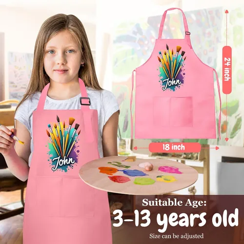 Vista 5 de Delantal para niños con nombre personalizado, ideal para pintar y manualidades, regalo de Navidad unisex para niños y niñas, relleno perfecto