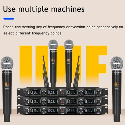 Vista 7 de W IN-MIX Sistema de micrófono inalámbrico UW140, juego de micrófono inalámbrico UHF de 4 canales con cuatro micrófonos de mano, frecuencia