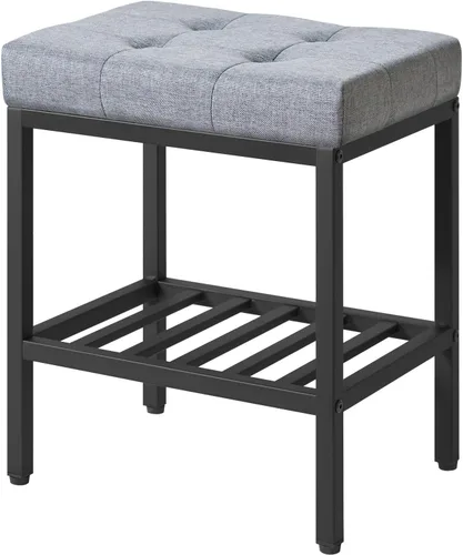 Vista 17 de IBUYKE Taburete de maquillaje rectangular con pies ajustables y espacio de almacenamiento, silla reposapiés, asiento de tocador de PU, multiusos