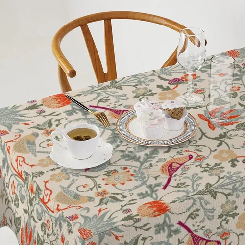 Vista 133 de Mantel Floral Retro de Pájaros, Diseño Original Bohemio William Morris Estampado Cubierta de Mesa para Hogar Picnic Fiesta Comedor Cocina William