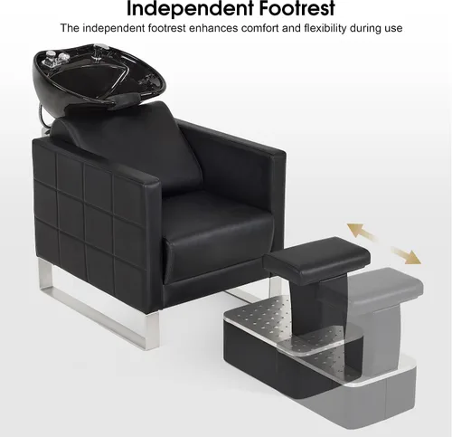 Vista 6 de BarberPub Juego de tazones y sillas de cerámica para champú para peluquería, estación de fregadero ajustable para lavado de cabello, estación