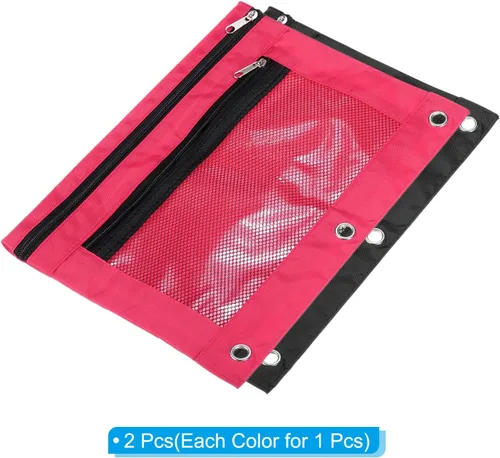 Vista 3 de PATIKIL Estuche para lápices para carpeta de 3 anillos, paquete de 2 unidades, tela Oxford de malla con cremallera, estuche para oficina y hogar