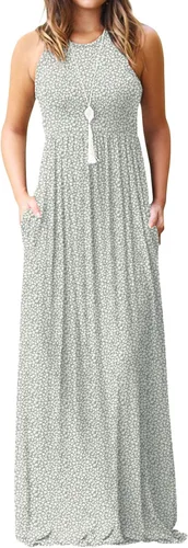 Vista 7 de DEARCASE Vestido largo de verano sin mangas para mujer, con bolsillos E10-floral Negro Azul