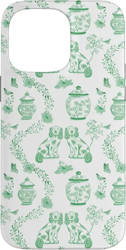 Vista 20 de Funda para iPhone XS Max Preppy Green & White Toile Chinoiserie Dogs and Ginger Jars