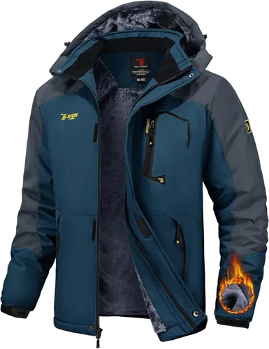 Vista 9 de TBMPOY Chaquetas de esquí para hombre, impermeables, para nieve, forro polar grueso, con capucha, para clima frío, cálido, trabajo en hielo al aire