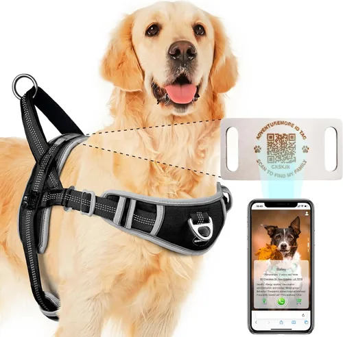 Vista 12 de ADVENTUREMORE Arnés para perro de tamaño pequeño sin tirones con código QR, chaleco reflectante ajustable para perro, arnés para perro a prueba