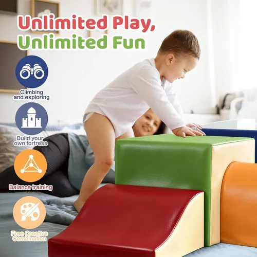 Vista 5 de Sumbababy Bloques de Espuma para Escalada para Niños Pequeños: 4 Piezas Gimnasio de Juegos Interior con Tobogán y Escaleras - Set de Juegos Suave