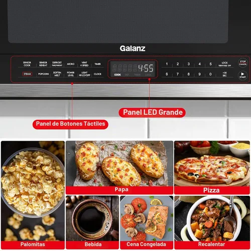 Vista 3 de Galanz GLOMJK12S2SWN10 Campana de Microondas de Bajo Perfil para Colocar sobre la Estufa, Combinación de Vapor y Cocina Sensorial, 11 Niveles
