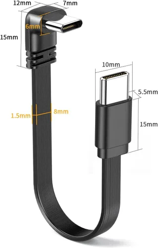 Vista 2 de Paquete de 2 cables USB 2.0 tipo C macho a macho de 90 grados de disparo plano de 4 pulgadas/3.9 in, suave y flexible en ángulo recto, cable USB M/M