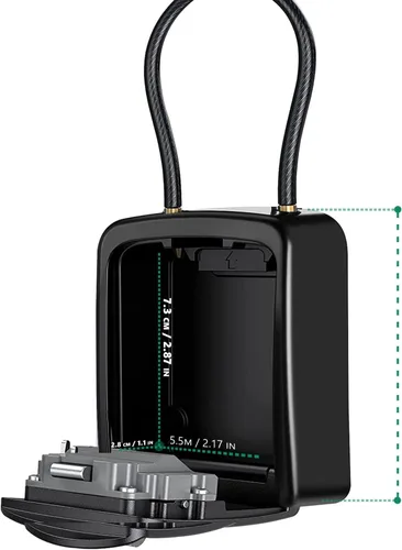 Vista 2 de Caja de cerradura de llave con combinación de 4 dígitos, caja fuerte portátil con cable extraíble, caja de almacenamiento de llaves impermeable