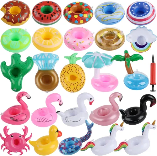 Vista 11 de Kleeblatt Flotadores de bebidas para piscina, soportes inflables para bebidas de rosquilla, soportes flotantes para bebidas para fiesta en la piscina