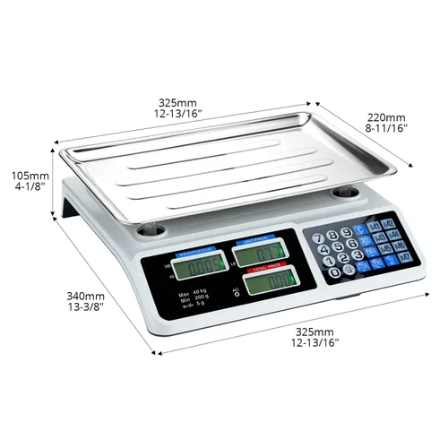 Vista 3 de QWORK Báscula digital grande de cocina 88LB/88.2 lbs, pantalla LCD de escala de computación de precio electrónico, escala de delicatessen digital