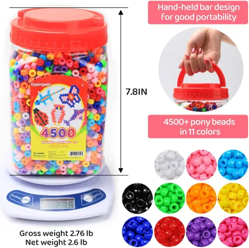 Vista 2 de Eppingwin 4500 cuentas de pony + clenaers de tubo de 12 pulgadas para manualidades, bricolaje