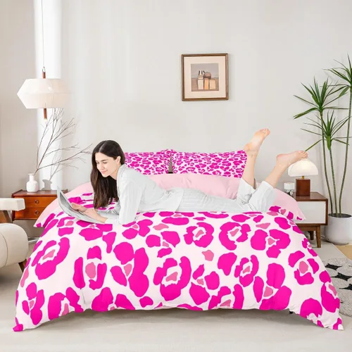Vista 20 de Juego de funda de edredón con estampado de leopardo abstracto, tamaño individual, juegos de ropa de cama de piel de guepardo negro y gris