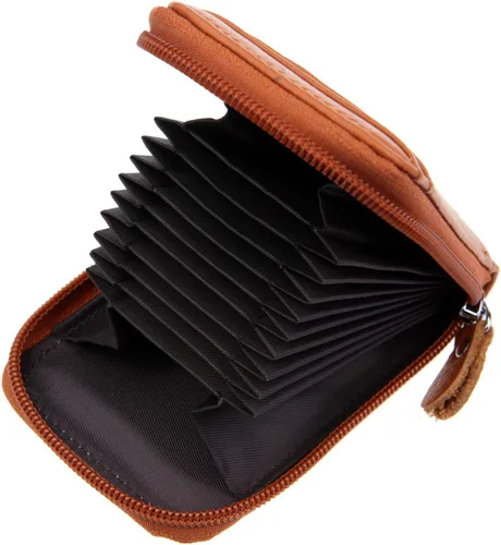 Vista 3 de RFID mini organizador de tarjetas de crédito, cuero auténtico, billetera compacta con visor de identificación, S, Marrón