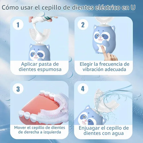 Vista 5 de Cepillo de dientes eléctrico sónico en forma de U para niños con Rosa bebé
