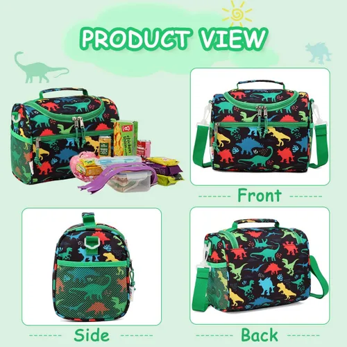 Vista 7 de RAVUO Bolsa de almuerzo para niños, reutilizable, aislada, lindo kit de comida térmica para niños pequeños con correa de hombro desmontable