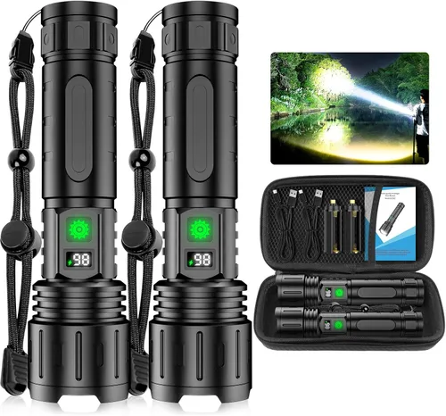 Vista 9 de Banral Linternas LED recargables de alto lúmenes, 5000 mAh súper brillante potente linterna, tipo C, 5 modos, zoomable, IPX5 impermeable de alta 1P