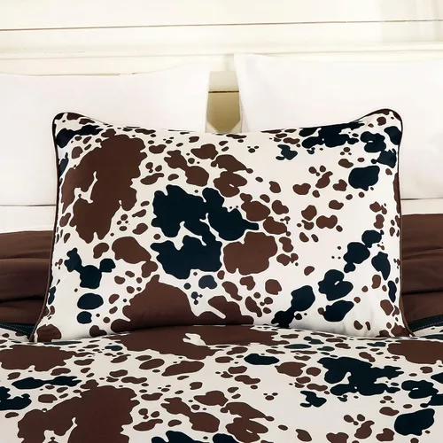Vista 5 de Juego de edredón con estampado de vaca, tema occidental, conjunto de vaquero, juego de edredón con estampado de vaca lechera, colores marrón, negro