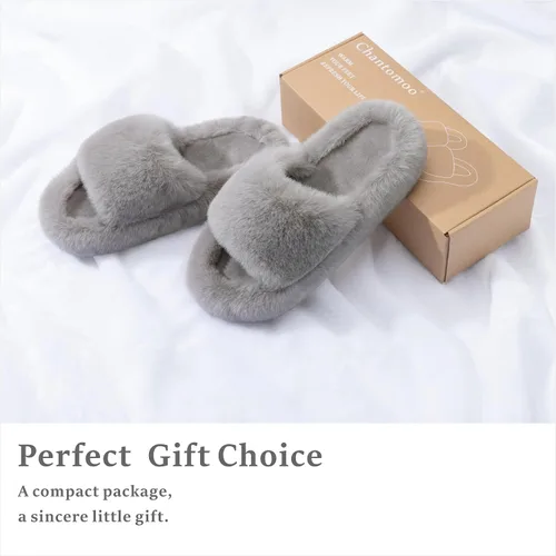 Vista 5 de Pantuflas de espuma viscoelástica para mujer, pantuflas de dormitorio para mujer, mullidas, cómodas, con forro de piel sintética, suela