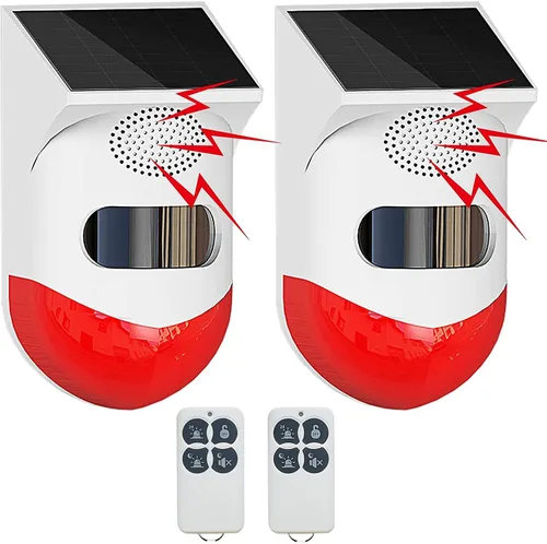 Vista 8 de ChunHee - Alarma solar con sensor de movimiento para exteriores, 2 unidades, activada y ajustable 120dB Loud Sound Strobe Light Security Siren