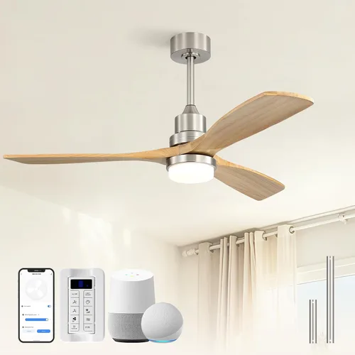 Vista 7 de Sofucor Ventilador de techo de madera moderno de 52 pulgadas con luz y Latón gris+oro