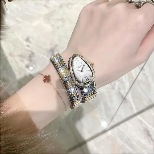 Vista 3 de MASTOP Reloj de cara de serpiente para mujer, con forma de serpiente, relojes para mujer, relojes impermeables de acero delicado para mujer, relojes