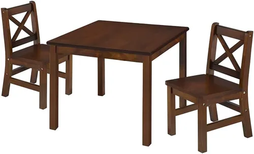 Vista 2 de eHemco Juego de mesa y silla de madera maciza para niños, café, 3 piezas