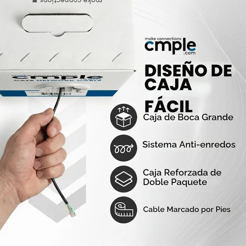 Vista 8 de Cmple - Cable Cat6 1000 pies a granel, cable Ethernet LAN Cat 6, cable de red UTP 23AWG CMR Riser 10Gbps 550 MHz, caja dispensadora de 1000 pies