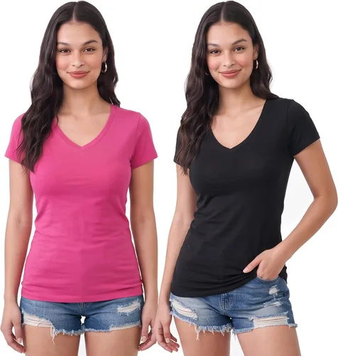 Vista 141 de Emmalise Camiseta de manga corta para mujer, cuello en V, tallas junior y plus