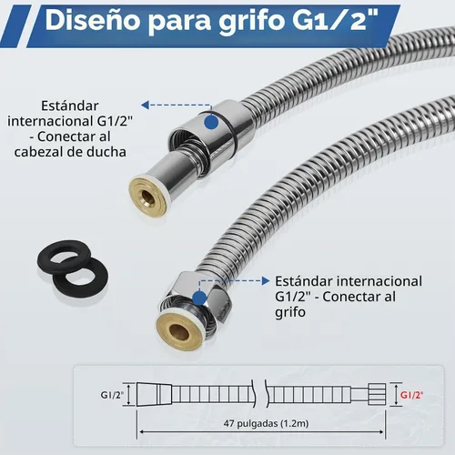 Vista 2 de Kit de rociador de manguera de tazón de champú con conector G1/2 pulgadas, manguera de champú de acero inoxidable de 47 pulgadas con cabezal