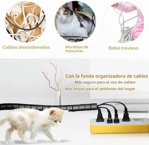 Vista 3 de Funda negra para organizar cables de computadora, organizador de cables debajo del escritorio, 7/8 pulgadas a 5 pies, fácil de instalar, solución
